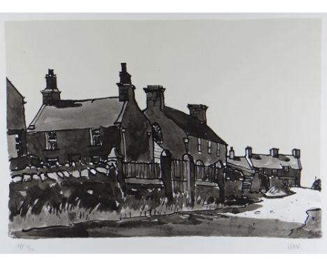 SIR KYFFIN WILLIAMS RA artist's proof print from an inkwash - Carmel village with chapel, Gwynedd, signed with initials, 44 x