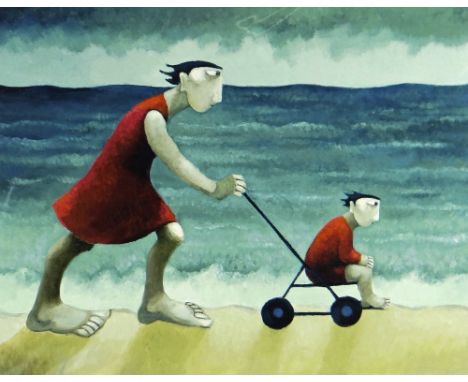 MURIEL DELAHAYE artist's proof colour print - 'Woman with a Pram', signed in pencil, 39.5 x 50cms Provenance: private collect