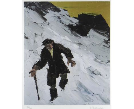SIR KYFFIN WILLIAMS RA limited edition (92/150) colour print - farmer in snow, signed fully in pencil, 55 x 45cms Provenance: