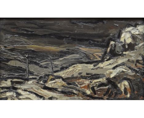 SIR KYFFIN WILLIAMS RA oil on board - winter landscape at Nant Peris, signed with initials, circa 1949, 20 x 35cms Provenance