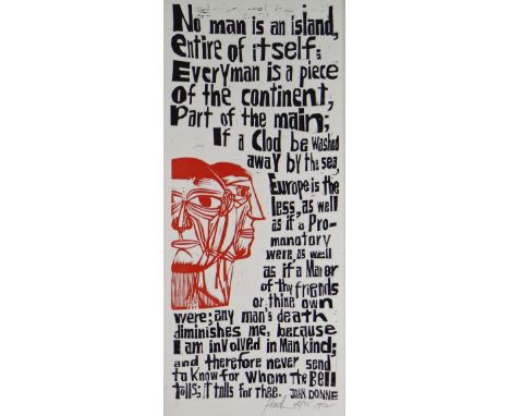 PAUL PETER PIECH limited edition (40/75) two colour screen print with image and words from the prose work 'Devotions upon Eme