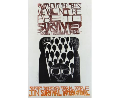 PAUL PETER PIECH three colour lithograph - poster supporting the charity organisation Survival International, with a quote fr