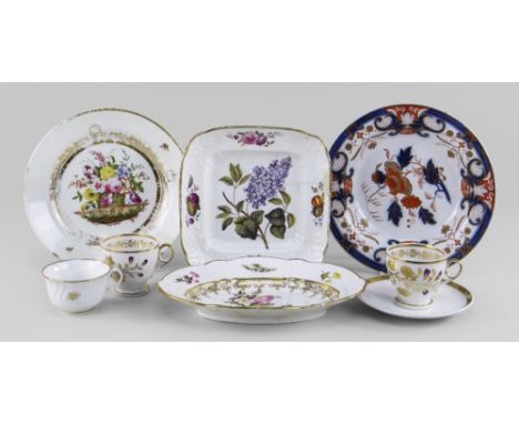 GROUP OF WELSH PORCELAINS comprising (1) Swansea porcelain square dish, with typical moulded border, with botanical decoratio