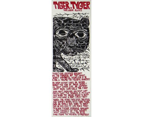 PAUL PETER PIECH limited edition (23/75) two colour screen print with image of a tiger entitled 'Tyger, Tyger', and words fro