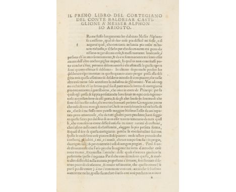 Castiglione (Baldassare) Il Libro del Cortegiano, second Aldine edition, collation: *4, a-o8, p6, woodcut printer's device on