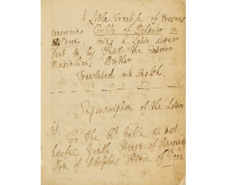 Erasmus (Desiderius, humanist, 1466-1536) A Little Treatise of Erasmus concerning Civility of Behavior in Children being a La