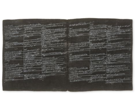  India/Burma.- [?Buddhist text], manuscript in white chalk on black paper in parabike style, 106pp.,  original decorated laqu