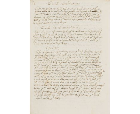 Cookery.- [Bragge family, of Sadborow Hall, near Thorncombe, Dorset)] [Collection of cookery recipes], manuscript, 10pp. excl