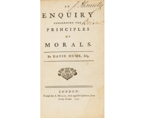 Hume (David) An Enquiry Concerning the Principles of Morals, woodcut floral ornament to title, errata f., 3pp. advertisements