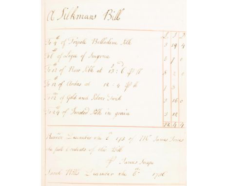 18th century commonplace book.- Wills (Sarah, ?merchant's daughter) Commonplace book of exercises of invoices and poetry, man