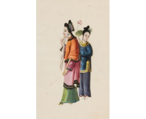 China.- A composite travel album containing Chinese export pith paintings and other drawings and prints, including an origina