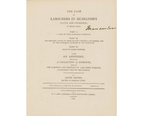 Economics.- Davies (David) The Case of Labourers in Husbandry Stated and Considered..., first edition, half-title, errata sli