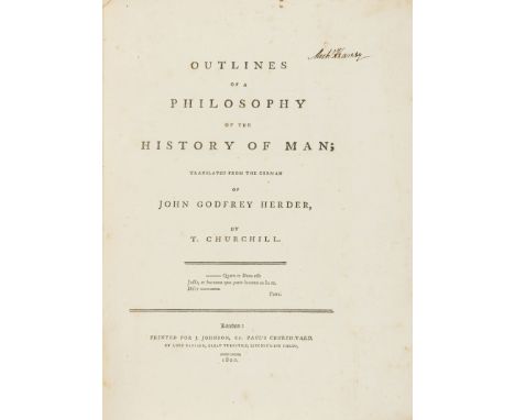 Economics.- Herder (Johann Gottfried) Outlines of a Philosophy of the History of Man, translated by T.Churchill, first editio