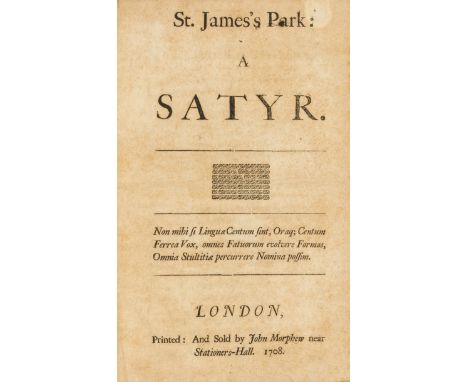 London hedonists.- [Browne (Joseph)] St. James's Park: A Satyr, first edition, some light browning and foxing, a few leaves w