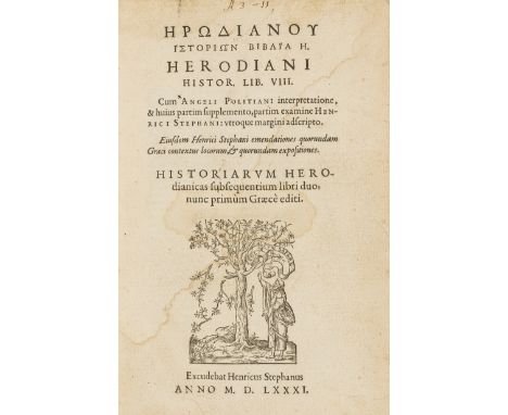 NO RESERVE Herodian. Histor. Lib. VIII., collation: ¶4 a-z4 A-K4, 2 parts in 1, double column, parallel Greek and Latin text,