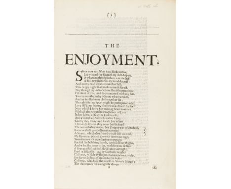 Erotic poem.- [Mulgrave (John Sheffield, Earl of)] The Enjoyment, first edition, [traditionally attributed to John Wilmot, Ea