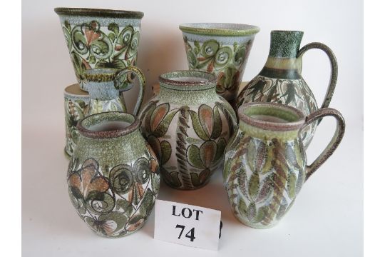 Eight Pieces Of Glyn Colledge Hand Painted Denby Pottery Est 50 70