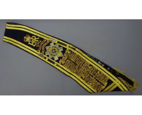 ERII 'The Black Watch Royal Highland Regt.' Drum Major's gold braid sash, decorated with Campaign role and ebonised and silve