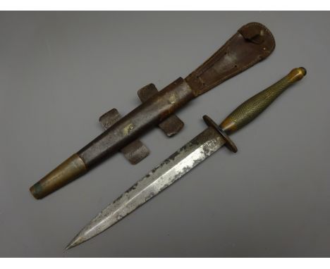 Fairbairn Sykes 2nd Pattern Fighting Knife, 17.5cm twin edged blade, etched 'Wilkinson Sword Co. London, The F-S Fighting Kni