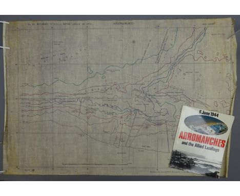 Most Secret N.O.I.C.map of Arromanches, showing the depth of the water in Fathoms, issued 27 July 1944, copy No.18, on linen,