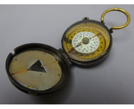 Samson Mordan & Co military compass, marked with a braod arrow and 2535 1918 and inscribed H.J.Caney R.F.A., in leather case 