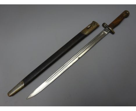 British WWl Bayonet, 42.5cm single edge fullered steel blade wsith ricasso stamped Crowned GR over 1907, 7 MOLE' 15, Crowned 