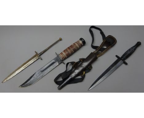 3rd Pattern Commando Knife, 17.5cm blued blade etched Nowill & Sons with Cross Keys, ribbed blacked alloy handle with Cross K