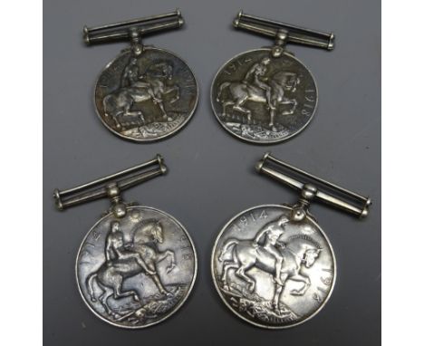 Four WWl British War Medals awarded to 50225 Pte. B.Ball L'Pool R., 4240 Pte. H.Clegg E.Lan.R., 40091 PtE. J.Foster Lan.Fus. 