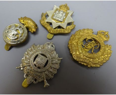 Army Cap Badges - Northumberland Fusiliers, East Surrey Regit. Royal Engineers & London Rifle Brigade (4) Condition Report Cl