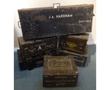 One wooden and four metal ammunition boxes 1960's/70's and a large military metal Locker box (6)