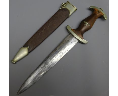 Nazi S.A. dagger, 22cm straight tapering double edged blade marked Alles Fur Deutschland, makers mark for Carl Wusthof Soling
