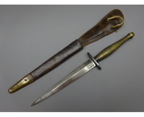 Fairbairn Sykes 2nd Pattern Fighting Knife, 16.5cm twin edged blade, etched 'Wilkinson Sword Co. London, The F-S Fighting Kni