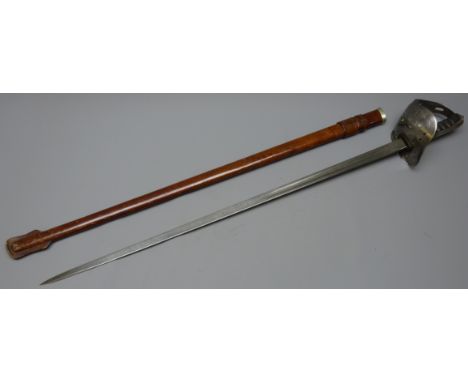 Victorian British infantry officer's sword, the 82cm fullered steel blade marked (crown)49W, three-quarter basket hilt with V