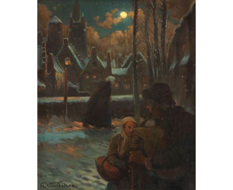 Floris van Acker (Belgian, 1858-1947)'Oude Jaars avond'signed 'FL.Van Acker' (lower left); further signed, inscribed and date