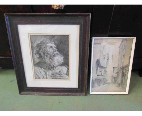 A pencil sketch portrait of a bearded man, signed lower left and dated "Loach?, 91", 24cm x 19cm, together with a pencil sket