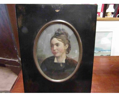 VICTORIAN SCHOOL: Portrait of a young lady. Unsigned oval miniature. 14cm tall