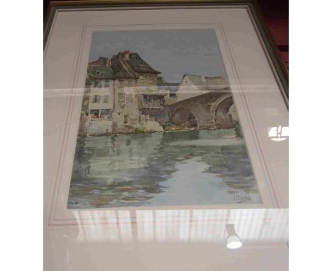 Two colour prints of European scenes, framed and glazed