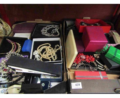 Two boxes of costume jewellery including necklaces, watches, bracelets etc