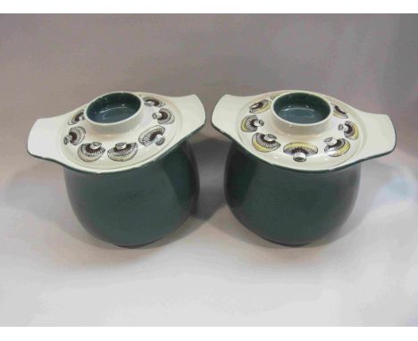 A pair of retro Poole Pottery mushroom design kitchen storage jars