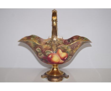 Royal Worcester hand painted Fruit Study basket with gilded handle, signed J Skerrett, height 27cm, width 28cm 