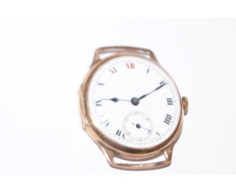 9 carat gold cased early 20th century gents trench watch with sub second dial, case very good condition for age, dial had a s