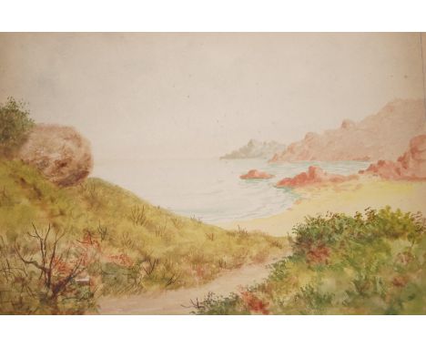 Arland Ussher watercolour, seascape with cliffs. Irish artist dated 1934. 20x26cm without frame