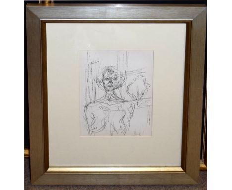 After Giacometti, Figure study, black and white print, together with two further black and white prints and a copper raised r