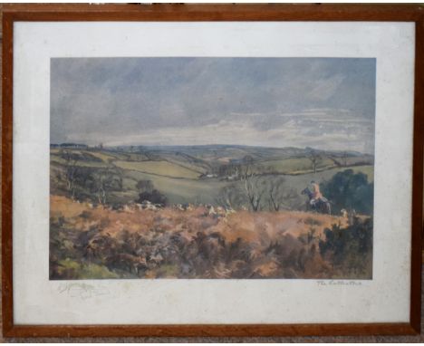 Lionel Edwards, "The Cattistock", coloured print, signed and inscribed with title in pencil to lower margin, 25 x 36cm, toget