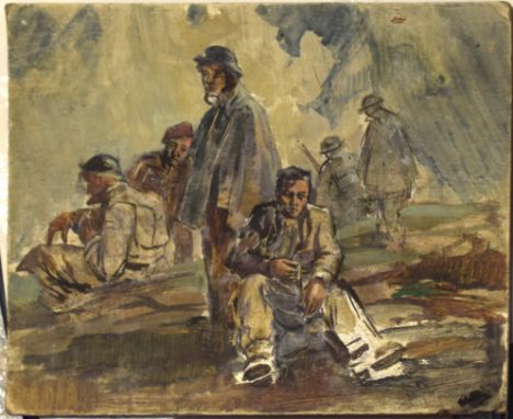 J R Townsend, "The day after D-Day", oil on board, signed lower right, 28 x 34cm, unframed