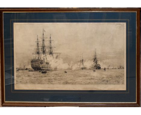 After William Lionel Wyllie, "Victory celebrating Ascension George V", black and white etching, inscribed in pencil "By my fa