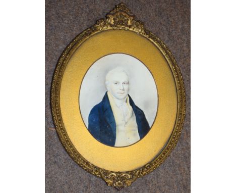 English School (19th century), Head and shoulders portrait of a gent, watercolour, 19 x 15cm, oval, together with two further