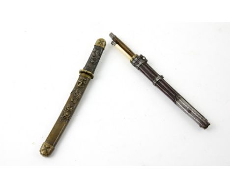 Japanese Meiji period letter opener, the handle and sheath with moulded fruit and floral decoration, 18.5cm long, and a bone 