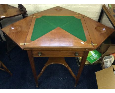 A Folding, rotating top card table with one drawer.