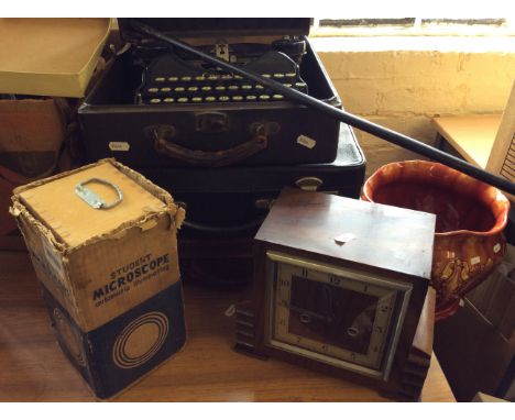 A lot to include Corona typewriter in portable carry case, a gents walking cane, two mini travel cases, a small student micro